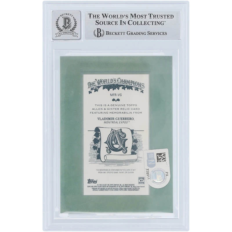 Vladimir Guerrero Montreal Expos Autographed 2021 Topps Allen & Ginter Mini Frame GU Relic #MFG-VG Beckett Fanatics Witnessed Authenticated 9/10 Card