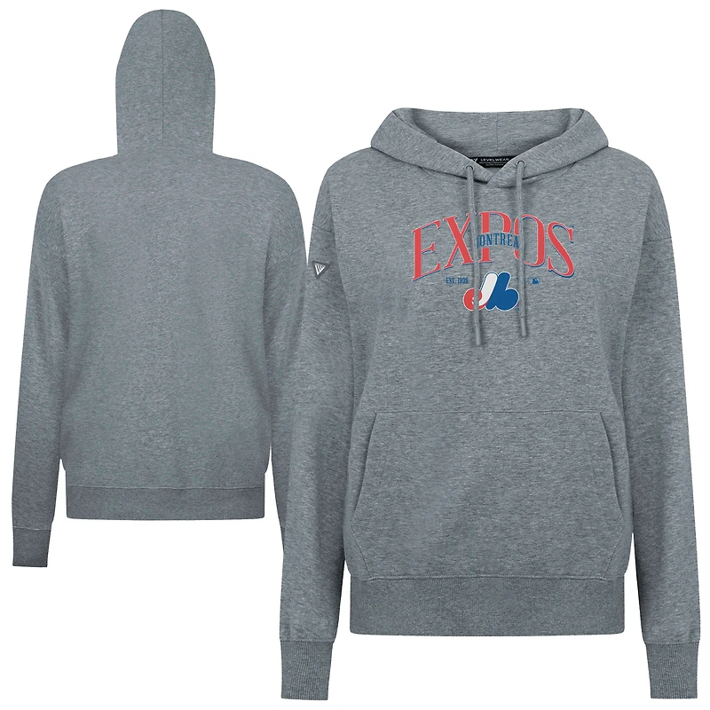 Women's Levelwear Gray Montreal Expos Adorn Throwback Spellout Pullover Hoodie