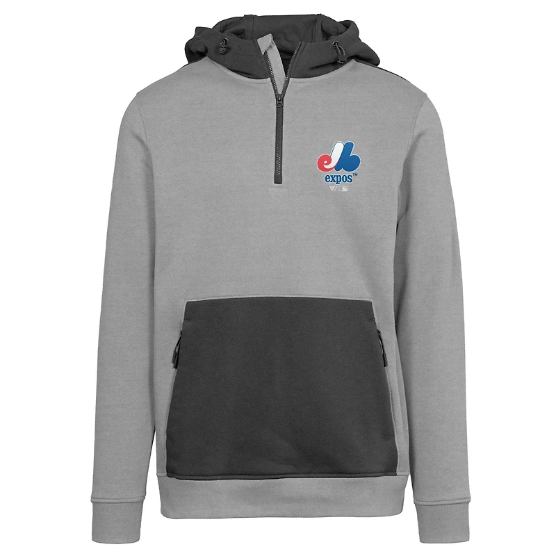 Sweat à capuche glissière quart de tour Chicane Core Logo des Expos Montréal la collection Cooperstown pour femme Levelwear gris