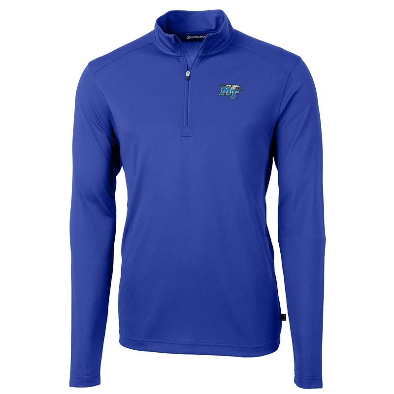 Pull zippé en piqué écologique recyclé pour homme, modèle Cutter & Buck Royal MTSU Blue Raiders, de grande taille, Virtue