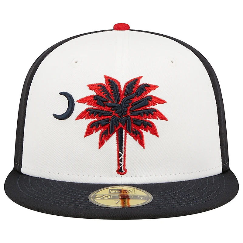 Men's New Era White/Black Myrtle Beach Pelicans Theme Night 59FIFTY Fitted Hat