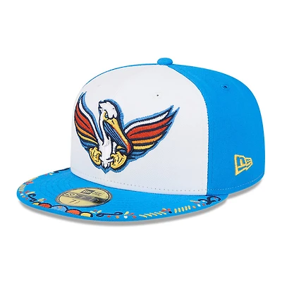 Casquette ajustée New Era 59FIFTY pour homme, blanche et bleue, Myrtle Beach Pelicans 2026 Copa De La Diversion