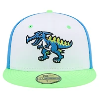 Casquette ajustée New Era White Myrtle Beach Pelicans Theme Night Pelisaurus Rex 59FIFTY pour hommes