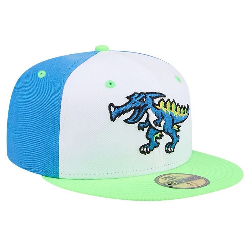 Casquette ajustée New Era White Myrtle Beach Pelicans Theme Night Pelisaurus Rex 59FIFTY pour hommes