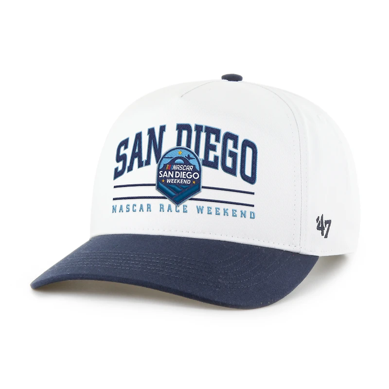 Casquette ajustable Roscoe Hitch blanche et marine pour homme, édition spéciale NASCAR San Diego Weekend, modèle 47