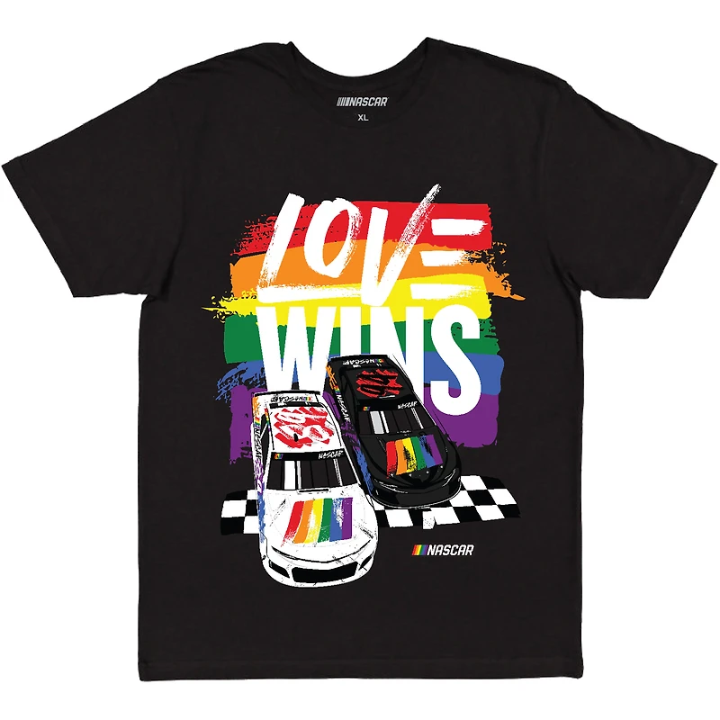 Men's Checkered Flag Sports Black NASCAR Love Wins Pride T-Shirt