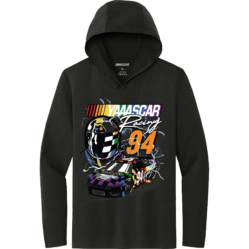 Men's Checkered Flag Sports Black NASCAR YAAASCAR Pride Hooded Long Sleeve T-Shirt