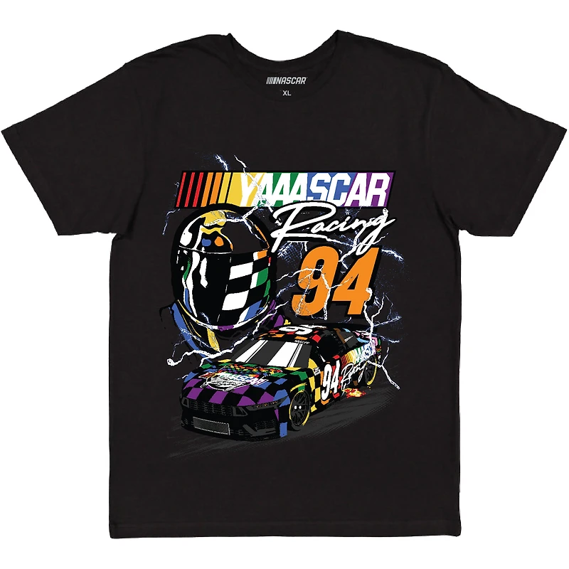 T-shirt noir NASCAR YAAASCAR Pride pour hommes, drapeau à damier