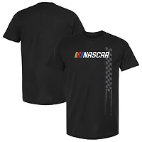 T-shirt noir à damier pour homme, motif sport, journée de course