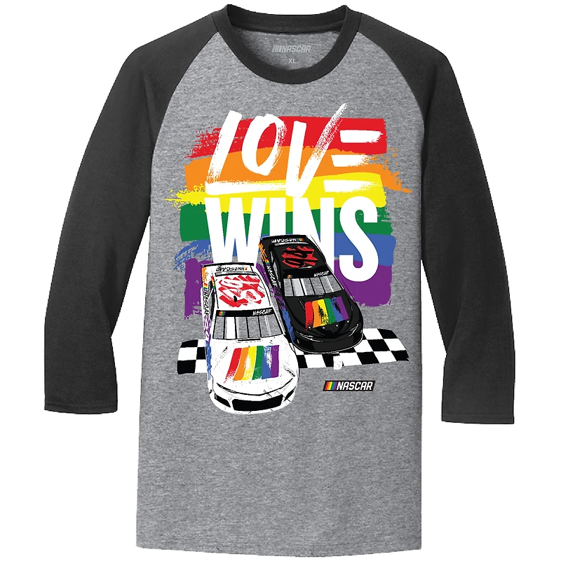 Men's Checkered Flag Sports Gray NASCAR Love Wins Pride Ringer T-Shirt