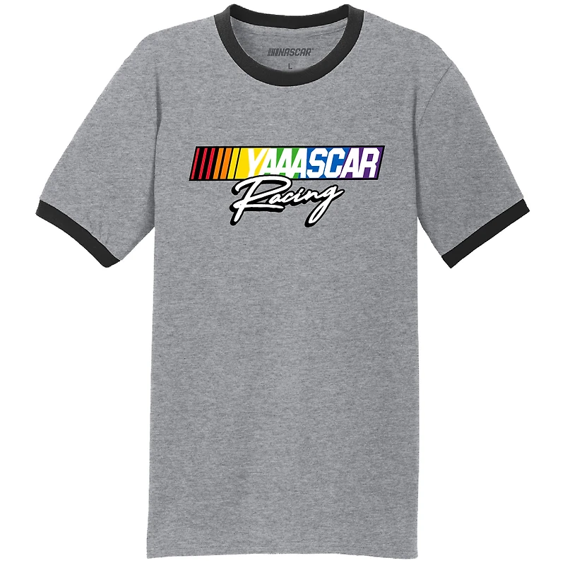 T-shirt de course NASCAR gris pour homme avec drapeau à damier