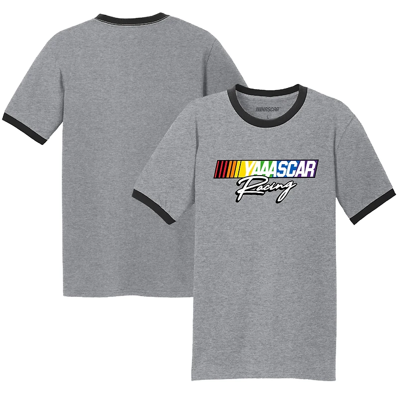 T-shirt de course NASCAR gris pour homme avec drapeau à damier