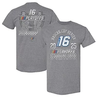 T-shirt gris chiné pour homme avec drapeau à damier et alignement des équipes séries éliminatoires