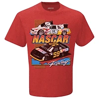 T-shirt de course NASCAR rouge chiné pour hommes, drapeau à damier