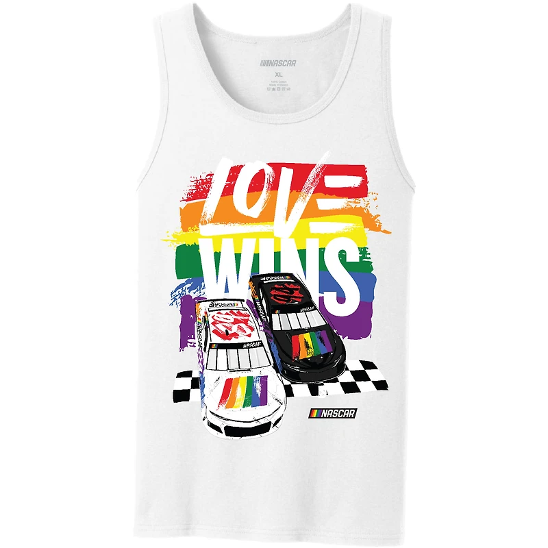 Men's Checkered Flag Sports White NASCAR Love Wins Pride Tank Top