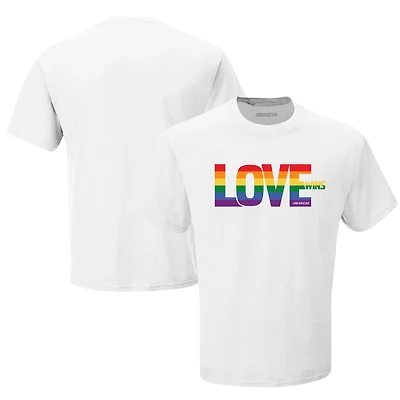 Men's Checkered Flag White NASCAR Love Wins T-Shirt