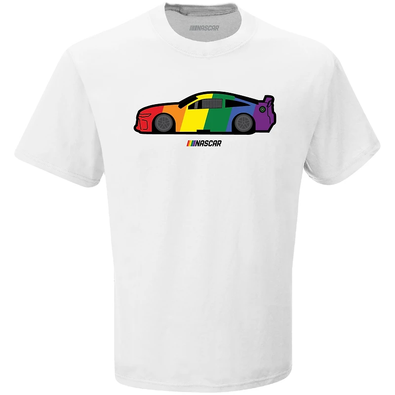 T-shirt de voiture drapeau arc-en-ciel NASCAR à damier blanc pour homme