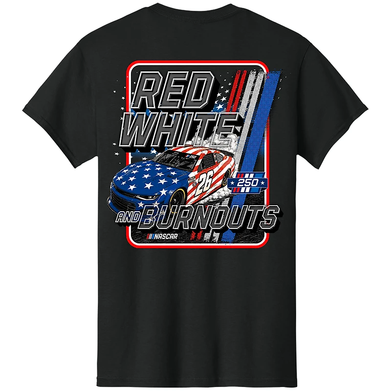 Men's Classic Ink Black NASCAR 250 Red, White & Burnouts T-Shirt