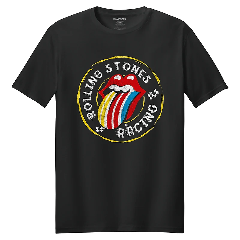 T-shirt homme classique noir à encre Rolling Stones x NASCAR avec badge circulaire
