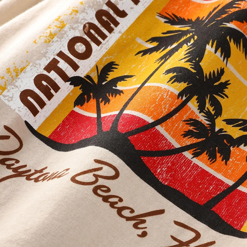 T-shirt classique pour homme NASCAR Daytona Beach Palm Trees, motif sable et encre