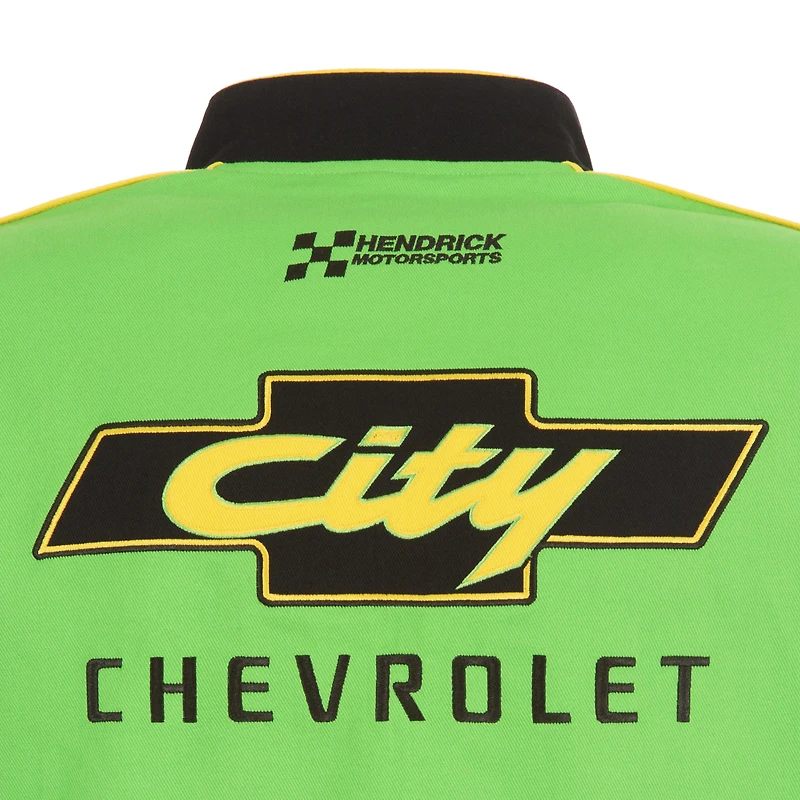 Men's JH Design Black/Green NASCAR City Chevrolet Legend Full-Snap Twill Uniform Jacket