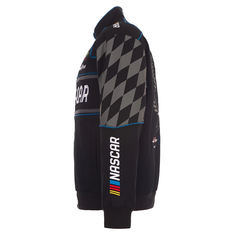 Veste de course en sergé noir NASCAR 2026 pour homme, JH Design, à boutons-pression.