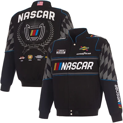 Men's JH Design Black NASCAR 2026 Full-Snap Twill Racing Jacket