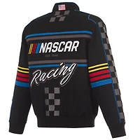 Veste d'uniforme NASCAR noire JH Design pour homme en sergé à boutons-pression