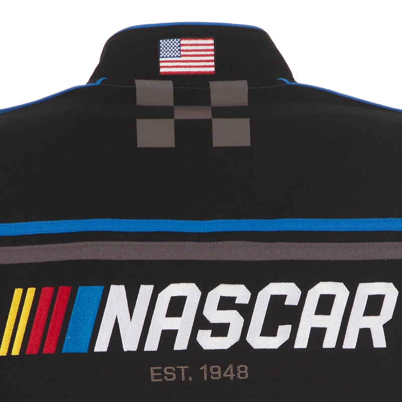 Veste d'uniforme NASCAR noire JH Design pour homme en sergé à boutons-pression