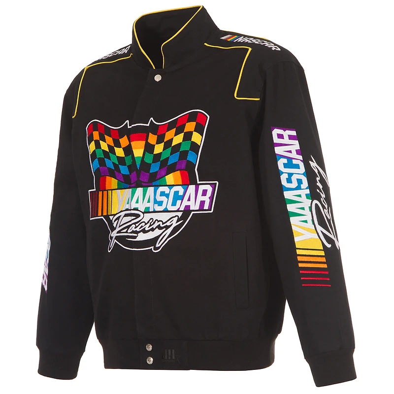 Veste à boutons-pression JH Design noire pour homme, collection NASCAR YAAASCAR Pride