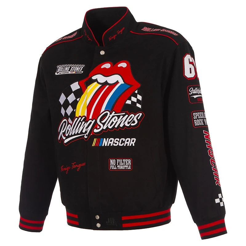 Men's JH Design Black Rolling Stones x NASCAR Full-Snap Twill Racing Jacket