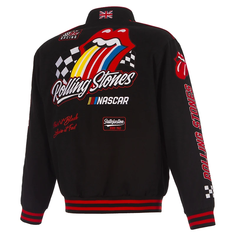 Men's JH Design Black Rolling Stones x NASCAR Full-Snap Twill Racing Jacket