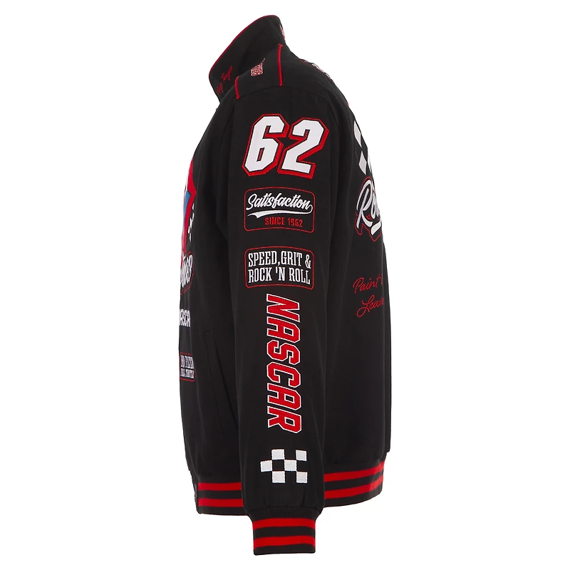 Veste de course en sergé noir à boutons-pression JH Design Rolling Stones x NASCAR pour homme