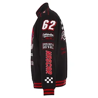 Veste de course en sergé noir à boutons-pression JH Design Rolling Stones x NASCAR pour homme