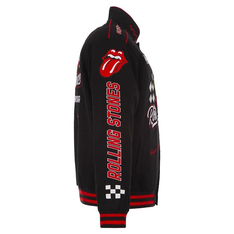 Men's JH Design Black Rolling Stones x NASCAR Full-Snap Twill Racing Jacket