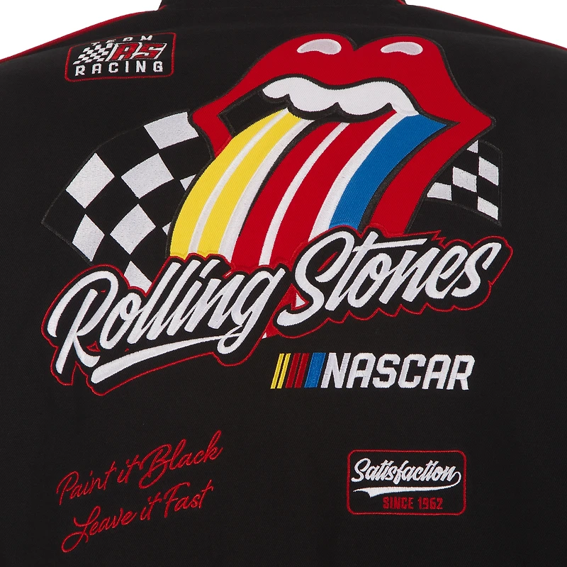 Men's JH Design Black Rolling Stones x NASCAR Full-Snap Twill Racing Jacket