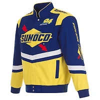 Veste d'uniforme en sergé à boutons-pression JH Design Royal/Jaune NASCAR Sunoco pour hommes