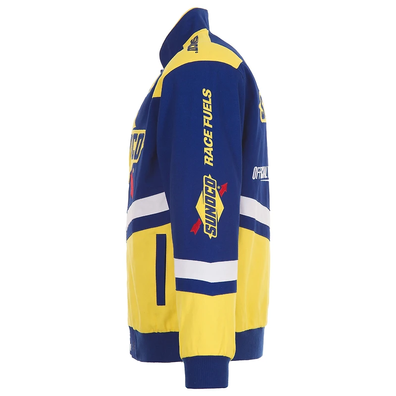 Veste d'uniforme en sergé à boutons-pression JH Design Royal/Jaune NASCAR Sunoco pour hommes