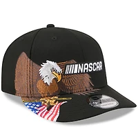 Casquette snapback New Era 9FIFTY noire pour homme, motif aigle et drapeau patriotique NASCAR.