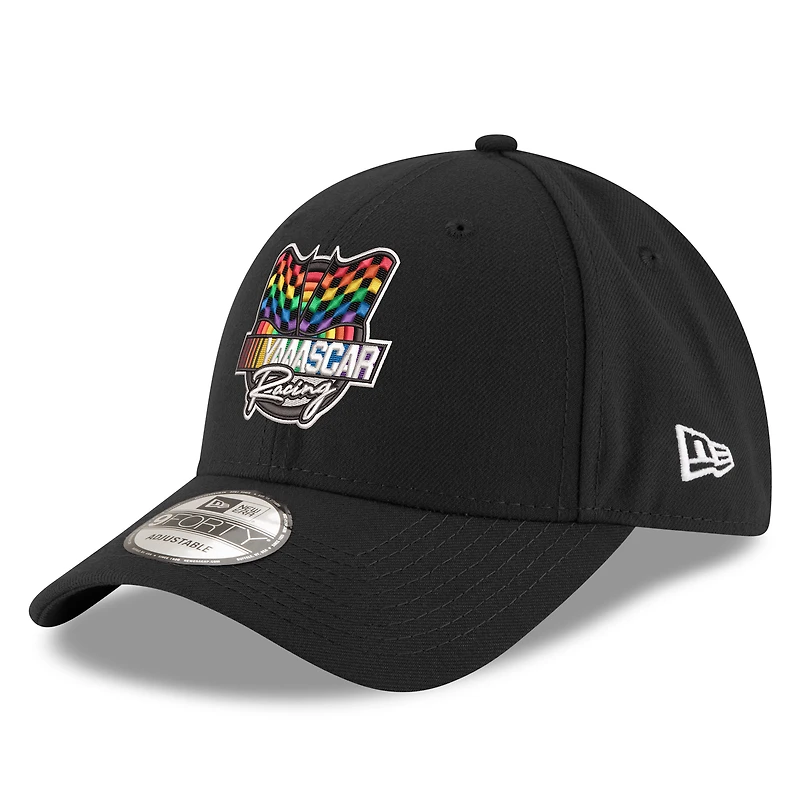 Casquette ajustable NASCAR YAAASCAR Pride 9FORTY Snapback New Era pour homme, noire