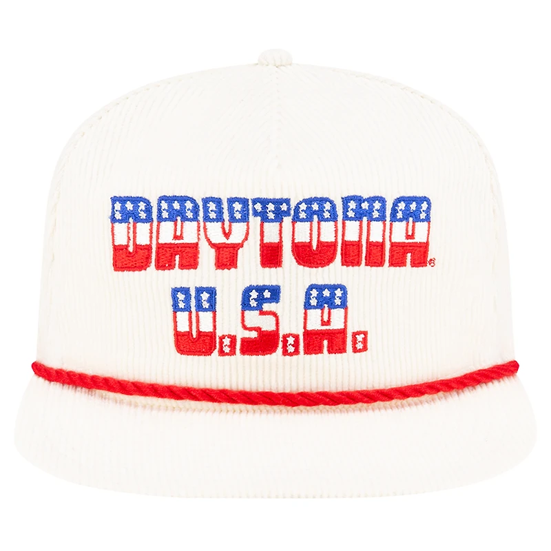 Men's New Era White Daytona International Speedway U.S.A. Retro Cord Golfer Adjustable Hat