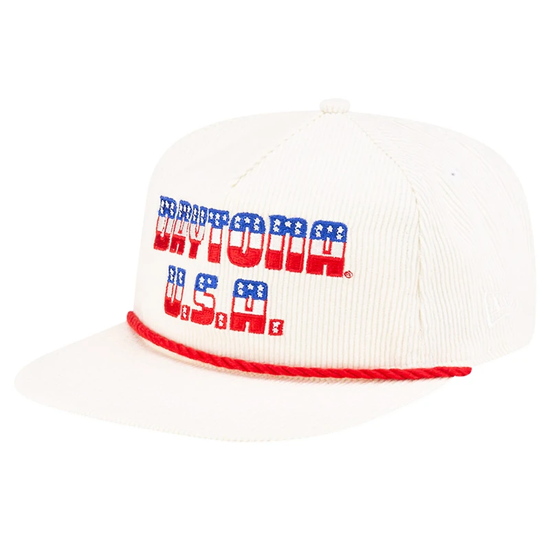 Men's New Era White Daytona International Speedway U.S.A. Retro Cord Golfer Adjustable Hat