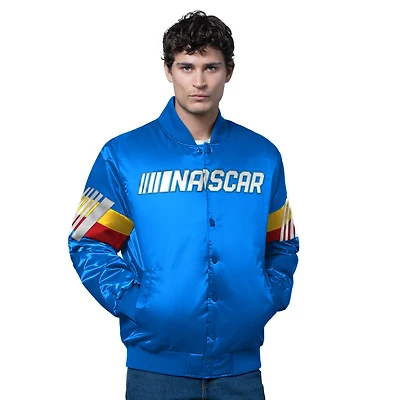 Men's Starter Blue NASCAR Triple Option Satin Varsity Full-Snap Jacket