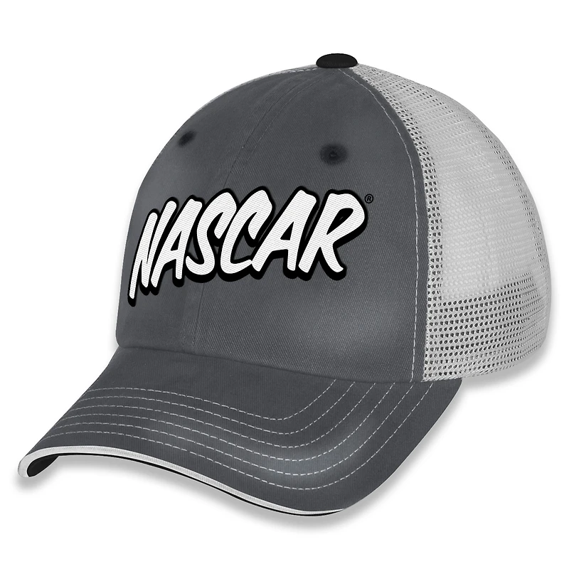 Casquette de camionneur ajustable NASCAR Pit Box grise/blanche à damier pour femme