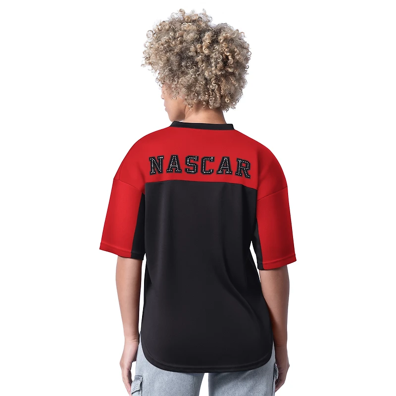 T-shirt col en V à strass G-III 4Her par Carl Banks pour femme, noir, motif NASCAR, Key Plan II