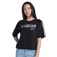 Women's G-III 4Her by Carl Banks  Black NASCAR Merchandise Raglan Cropped Classic Play Silver Trim T-Shirt