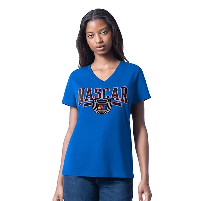 T-shirt col V bleu NASCAR Cheer Dance G-III 4Her pour femme par Carl Banks