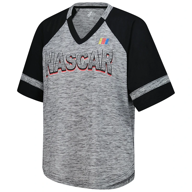 T-shirt à col en V raglan surdimensionné pour femme G-III 4Her par Carl Banks gris chiné NASCAR Hall of Fame