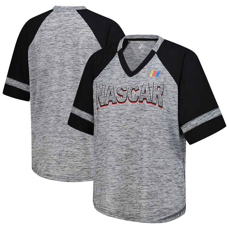 T-shirt à col en V raglan surdimensionné pour femme G-III 4Her par Carl Banks gris chiné NASCAR Hall of Fame