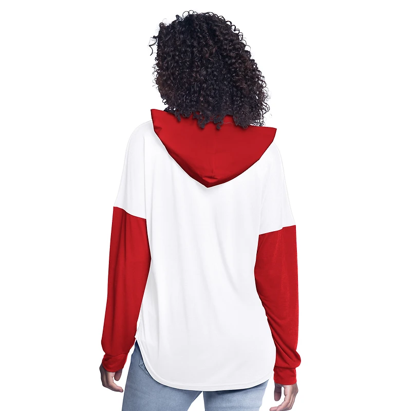 T-shirt à capuche manches longues et col en V pour femme G-III 4Her par Carl Banks blanc/rouge NASCAR Bench Player